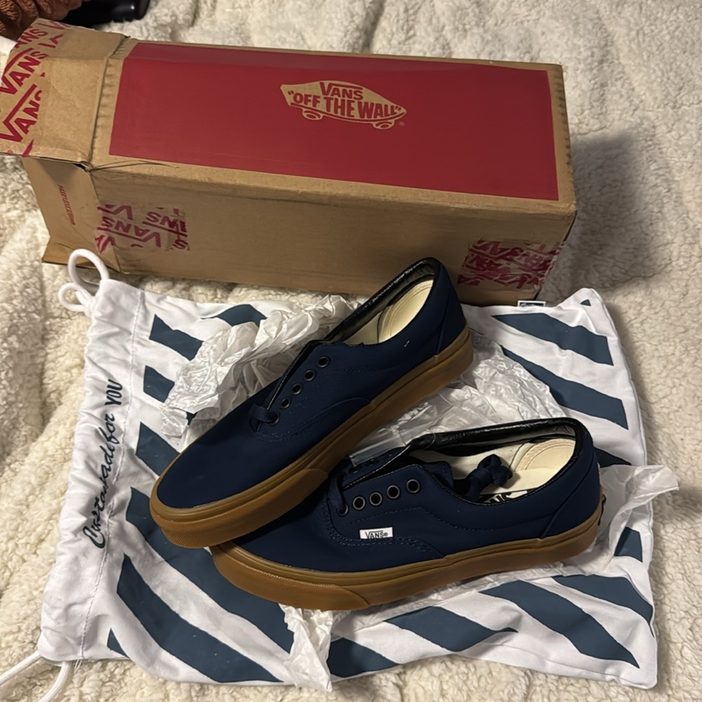 Brand new Custom ordered dark blue and gummy soled vans.
